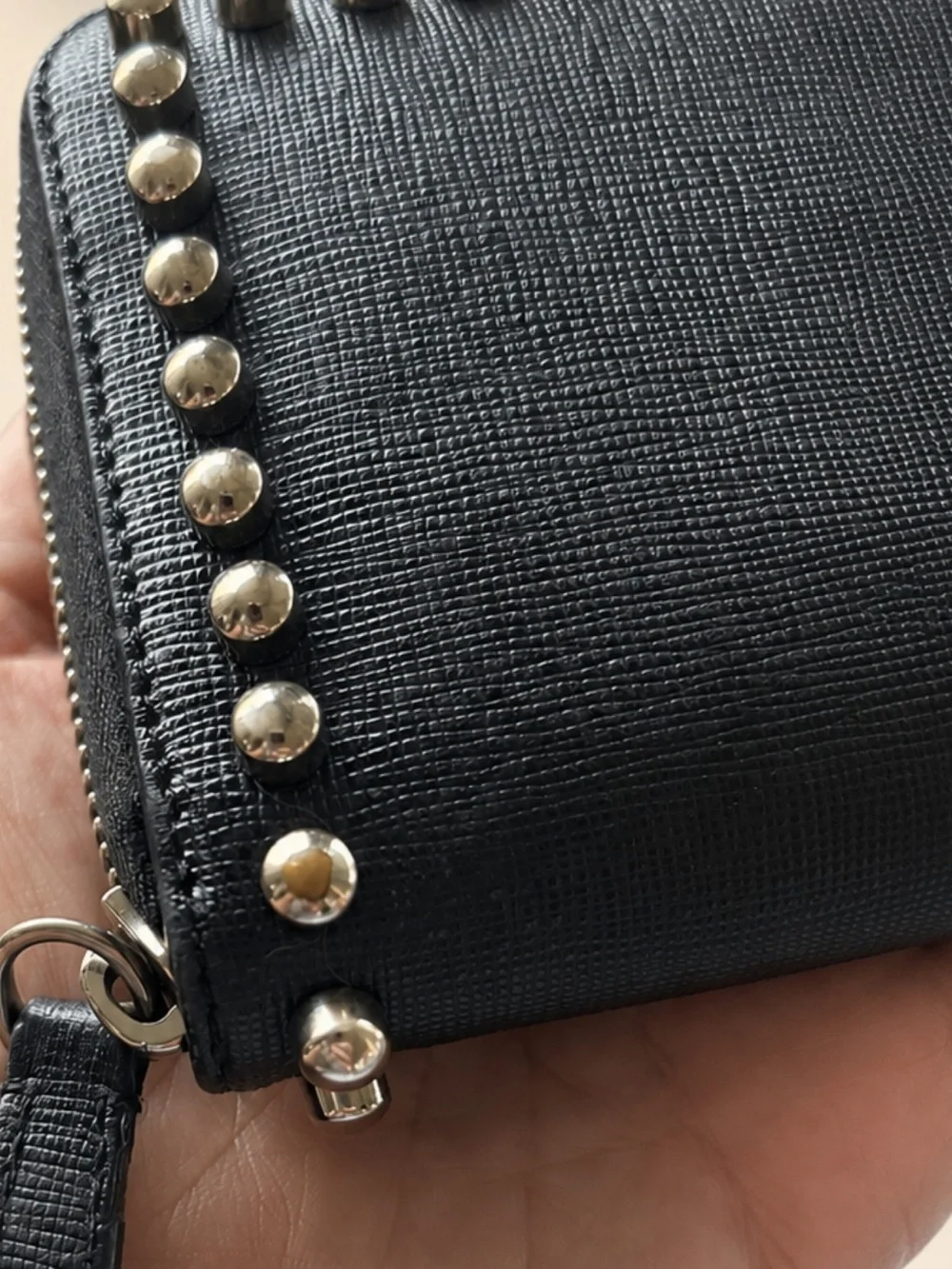 FENDI RARE KARLITO Studded Black Zip Wallet